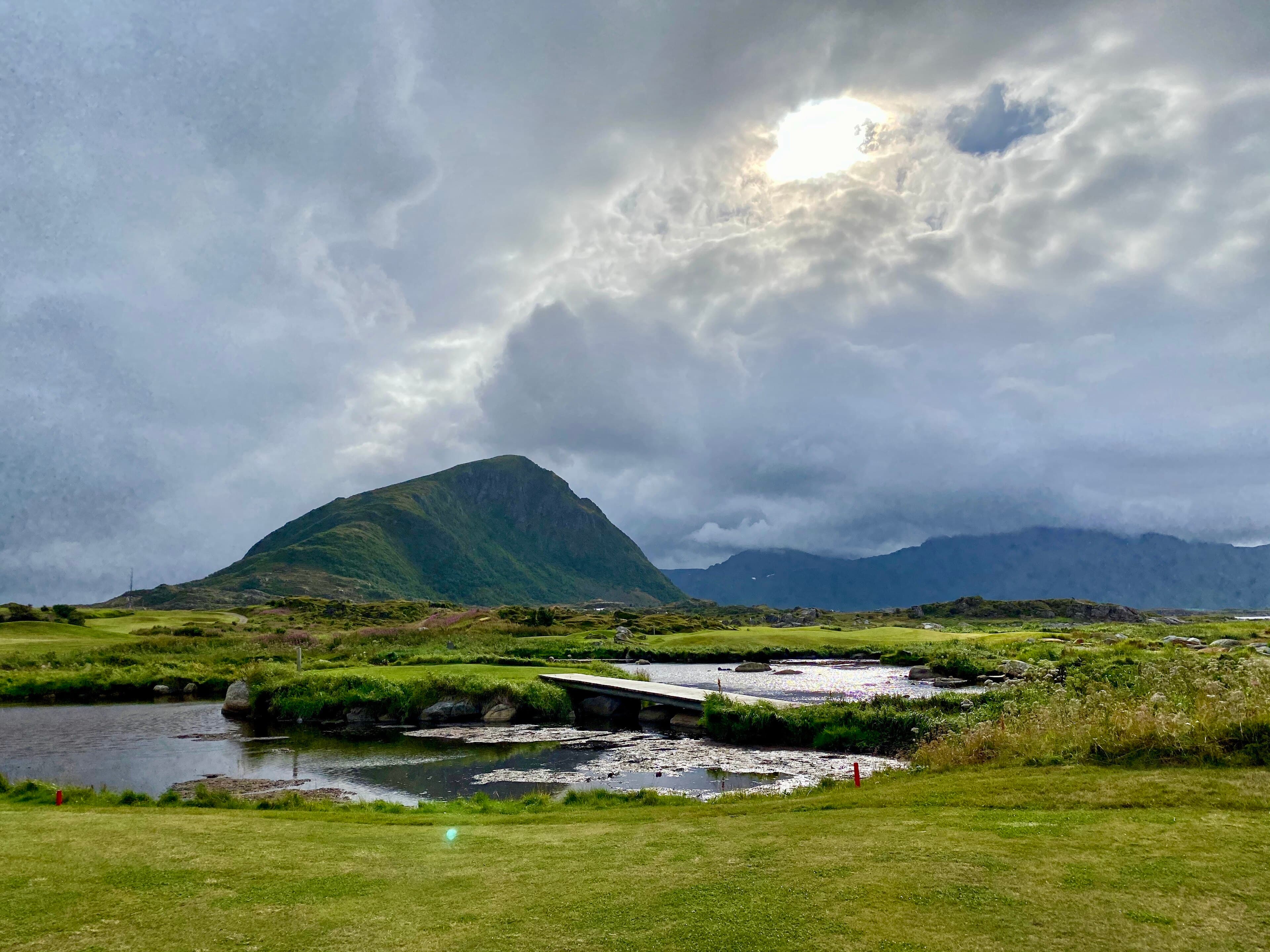 Mountains above the links at Lofoten Links, Gimsøy, Norway