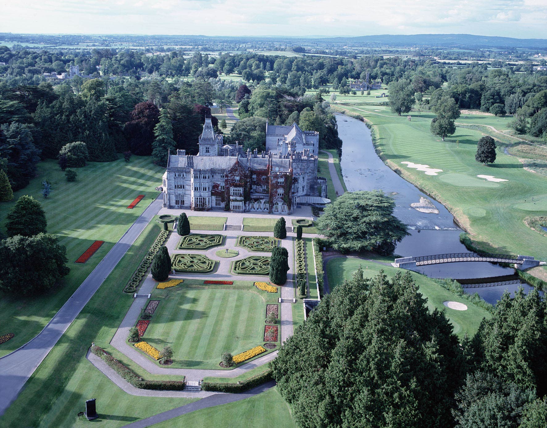 Aerial view of Adare Manor and its grounds on the River Maigue, County Limerick, Ireland
