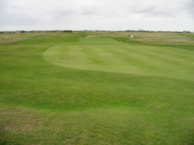 A green on the Royal Cinque Ports golf course, Deal, Kent, England